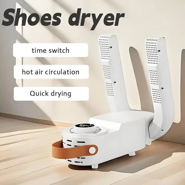 Electric shoe dryer with a timer and temperature control.
